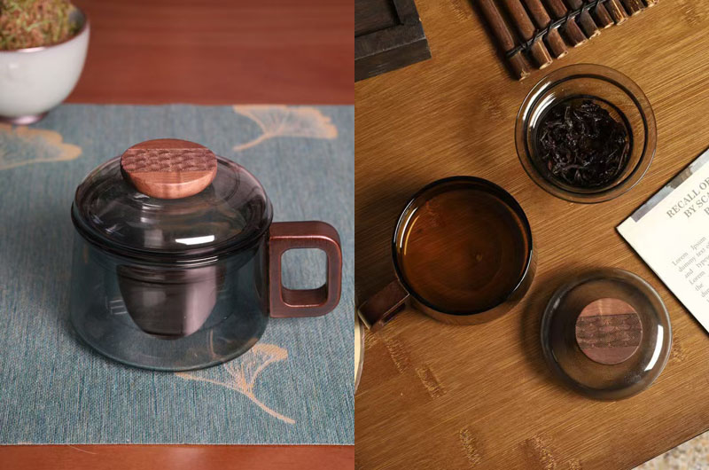 胡桃木烟灰色玻璃泡茶杯20241028